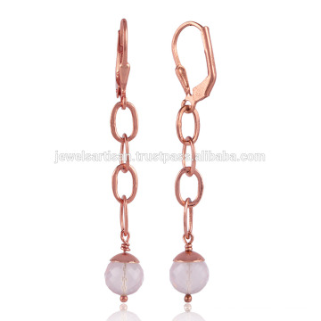 Boucles d&#39;oreilles en argent plaqué or Rose Quartz Rose